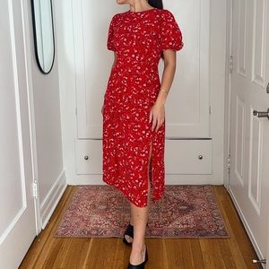 Old Navy - Floral Puff-Sleeve Maxi Shift Dress with Thigh Slit in Red